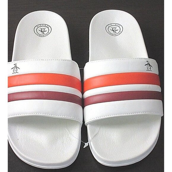 Original Penguin Men's Earle Slide Sandal White Coal Orange Red NWT Classic - Picture 2 of 4
